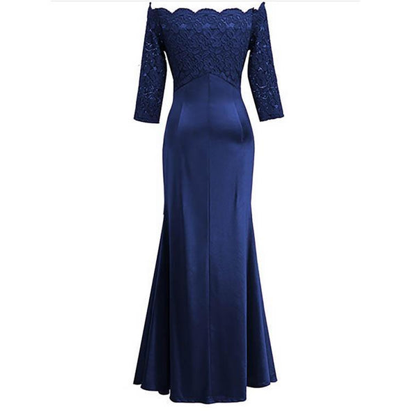 Sexy Solid Off Shoulder Lace Stitching Evening Dress