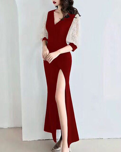 Fishtail Mid-Sleeve Sexy Slim Long Evening Dress