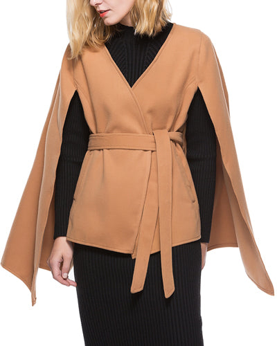 Fashion Solid Color V-Neck Belt Cardigan Coat