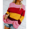 Three-Color Stitching Long Sleeve Loose Sweater