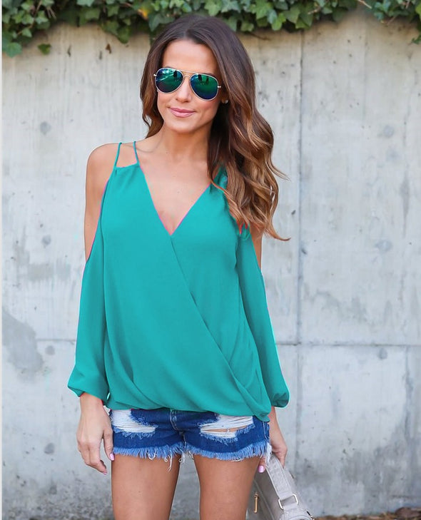 Sexy Strapless V-Neck Cross Chiffon Shirt