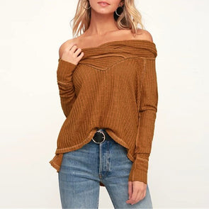 Solid Color V- neck Long Sleeve Sweaters