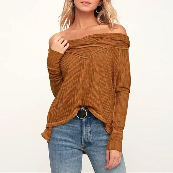 Solid Color V- neck Long Sleeve Sweaters