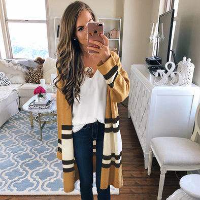 Contrast Long Sleeve Knit Cardigan