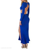 Backless Round Collar Hollow Pure Color Long Sleeve Evening Dress