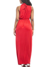 Band Collar Ruched Plain Evening Dress