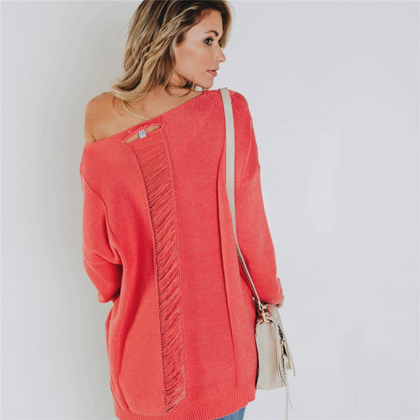 Solid Color Backless Pocket V- neck Sweaters