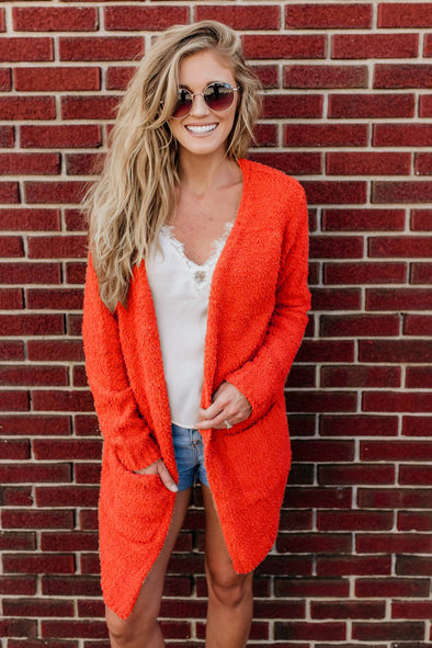 Sexy Plush Double Pocket Round Neck Long Sleeve Cardigan