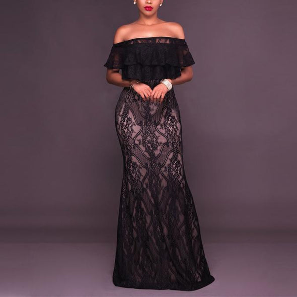 Sexy Cutaway Shoulder Lace Evening Dress