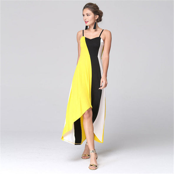 Women's striped stitching irregular strap dress