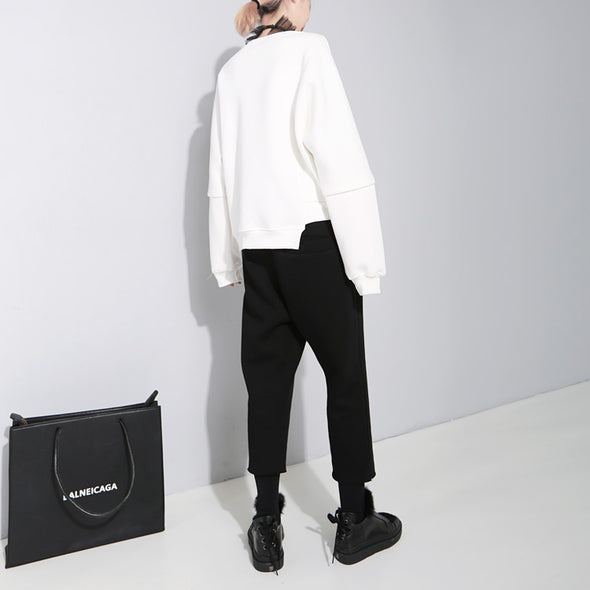 Irregular Solid Color Plus Velvet Long-Sleeved Sweatshirt