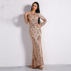 Sexy O-neck Long Sleeve Vintage Sequin Evening Dress