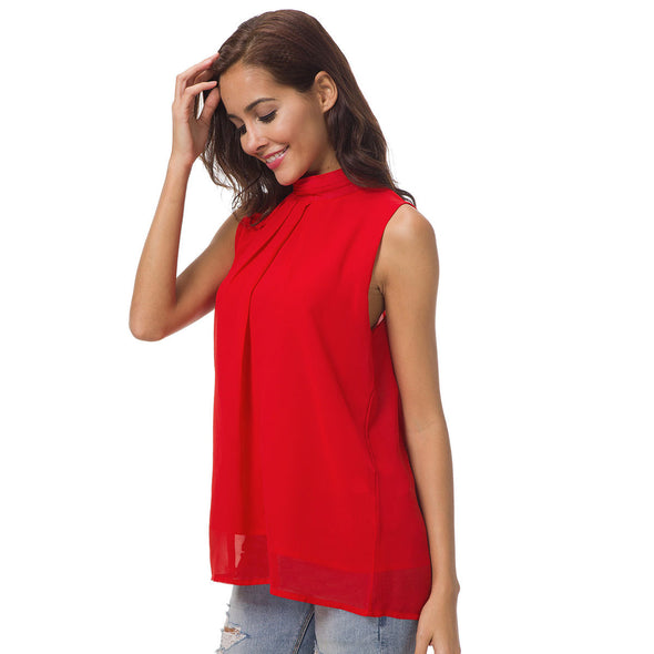 Women's double-layer high-neck sleeveless chiffon shirt