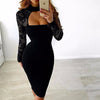 Lace Hanging Neck Long Sleeve Slim Bodycon Dress