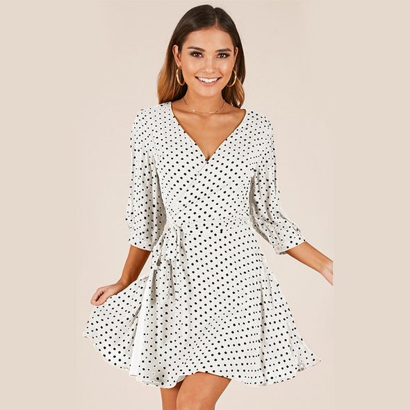 Women's new polka dot strap print short dress