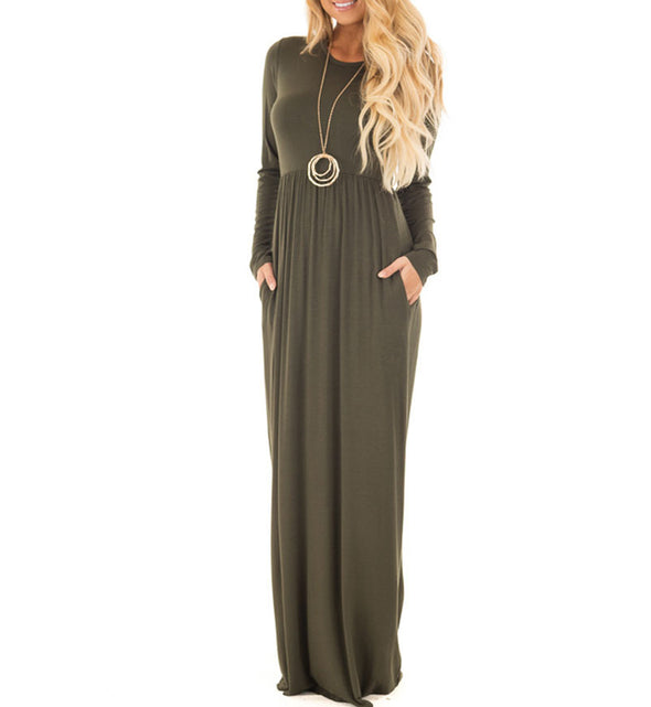 Long Sleeved Solid Color Evening Dress