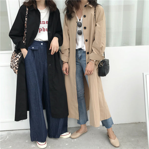 Loose Single-Breasted Long Trench Coat