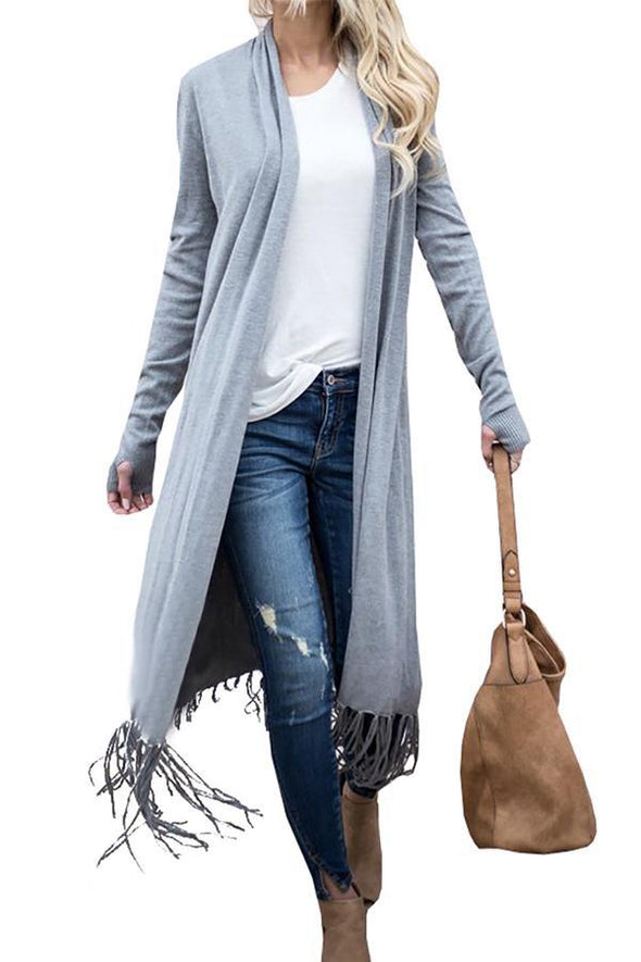 Tassel  Lengthen  Plain Cardigans