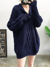 Lapel Navy-blue Long Sleeves Sweater Tops