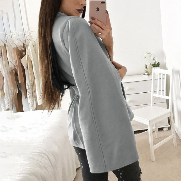 Fashion Pure Color Bandage Cloak Outwear