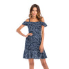 Women's Chiffon Off Shoulder Ruffle Sleeve Floral Dress Sling Dress