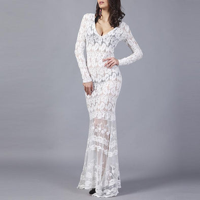 V-Neck Lace Sexy Evening Party Dress