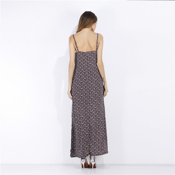 New chiffon floral V-neck casual beach dress maxi dress