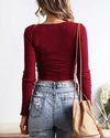 New Drawstring V-neck Short Long Sleeve Sweater