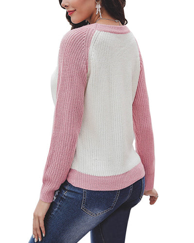 Contrast Round Neck Long Sleeve Sweater