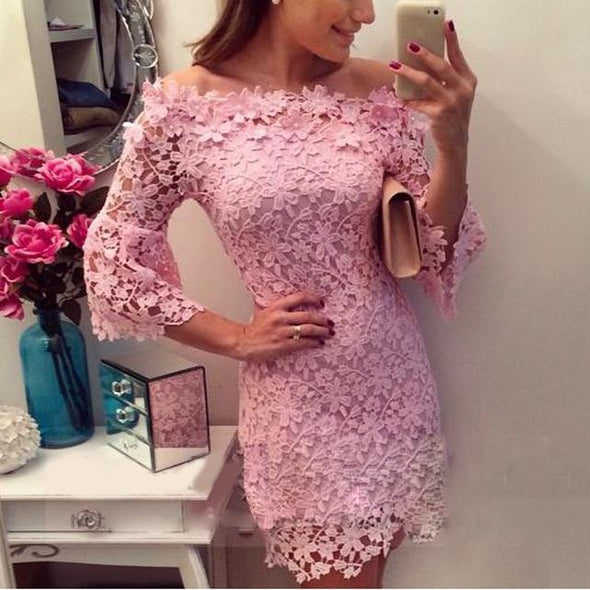 Pink Lace Floral Wedding Bodycon Dress