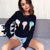 Simple Solid O-Neck Ice Cream Pattern Sweatshirt