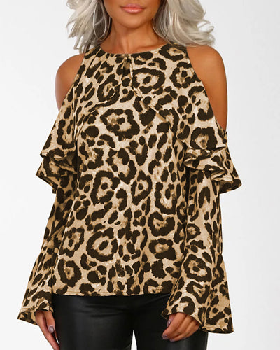 Fashion Leopard Off Shoulder Long Sleeve T-Shirt