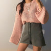 Loose Flare Sleeve Round Collar Hollow Knitting Sweater