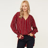 Striped V-neck Flare sleeve Single-breasted Chiffon Shirt