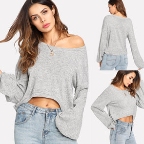 Round Neck Long Sleeve Pure Color Sweatshirt