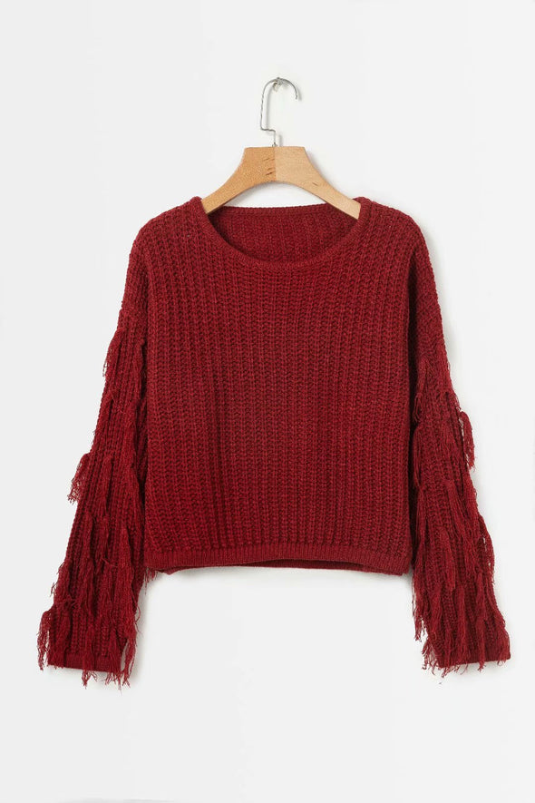 Casual Solid O-Neck tassel Knitting Sweater