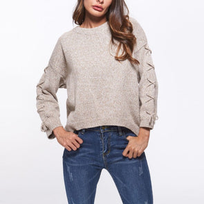 Fashion Bandage Round Neck Short Sweaters