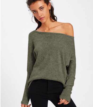 Off Shoulder Pure Color Sweatshirt