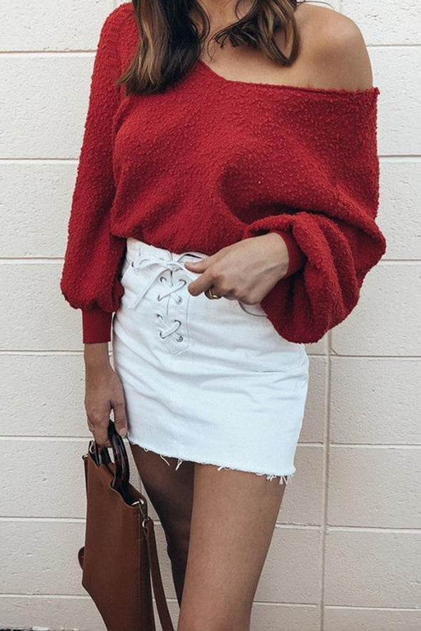 Fashion Plain Long Sleeve V-Neck Sweater