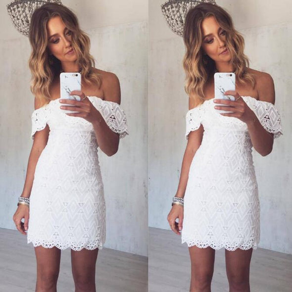 Sexy One-Neck Short-Sleeved Lace Dress