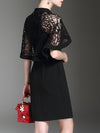 Band Collar  Decorative Lace Zips Plain Polyester Midi Dresses