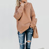 Thick Line Long Sleeve High Neck Pullover Knit Sweater