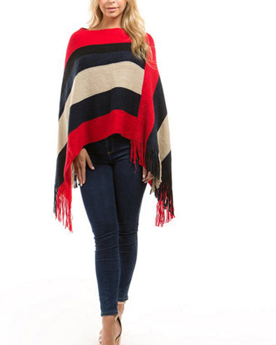 Bat Sleeve Striped Cape Shawl Sweater