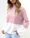 High Neck Color Matching Loose Long Sleeve Sweater