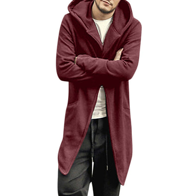 Men's Hooded Solid Color Cardigan Long Sleeve Jacket