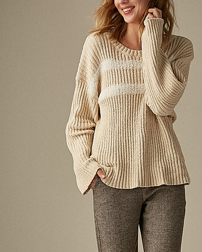 O-Neck Contrast Striped Sweater