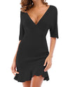 New V-Neck Bat Sleeve Knit Bodycon Dress