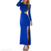 Backless Round Collar Hollow Pure Color Long Sleeve Evening Dress