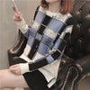 Plaid Color Long Sleeve O-Neck Sweater