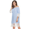 Women's summer new lace stripe lace dress